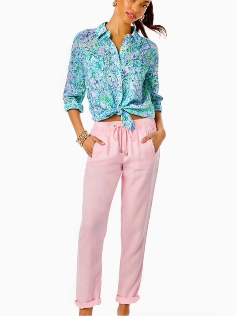 Lilly Pulitzer Pink taron linen Drawstring Casual Pants. Size S